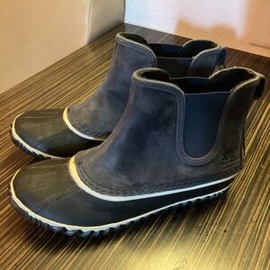 SOREL Boots Ankle Waterproof Leather Navy Blue Sz 7.5 Rainboots New